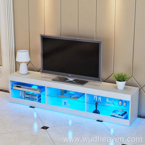 Estante de vidrio Soporte para TV Sala de estar de madera con LED